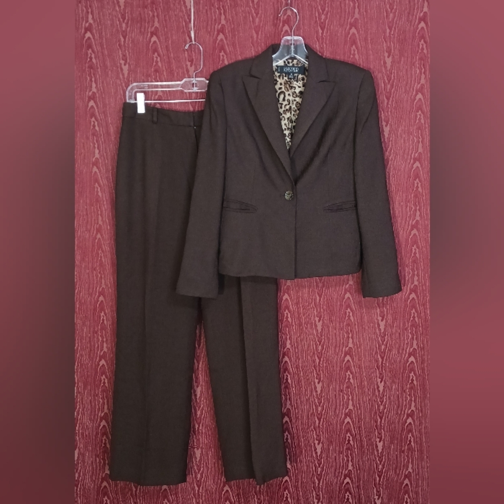 KASPER 2 Piece Brownish Long Sleeve Collared Button Pants Suit Wome's 4P